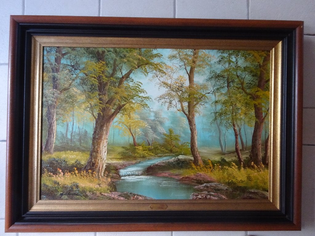 Gaston Quidousse, doek, 60 x 90 cm, Rivier in het bos, Antiek en Kunst, Ophalen, Doek, Expressionistisch, Gesigneerd