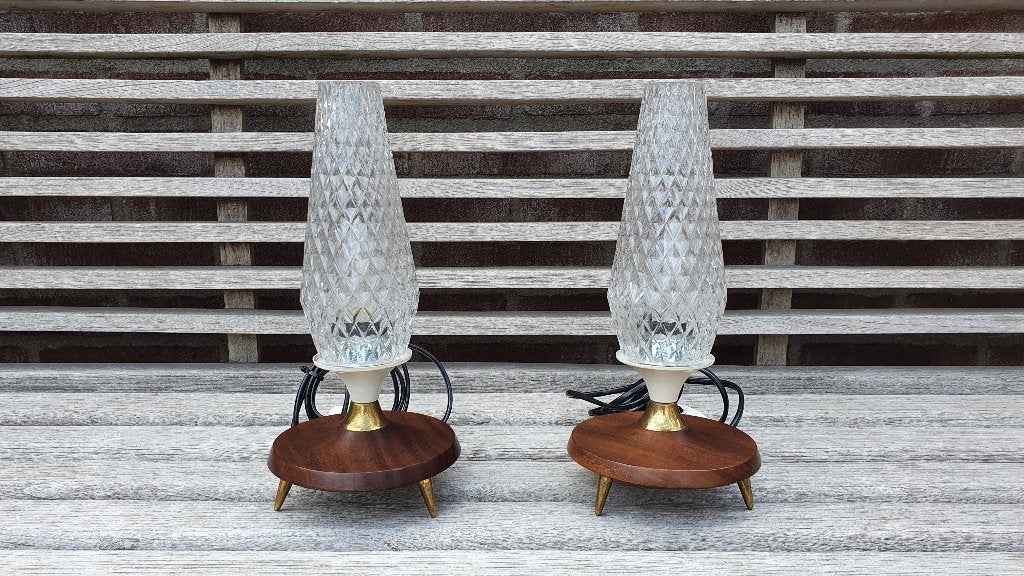 Vintage Tripod Tafellampen, Maison & Meubles, Lampe d'ambiance, Verre, Vintage, 30 cm