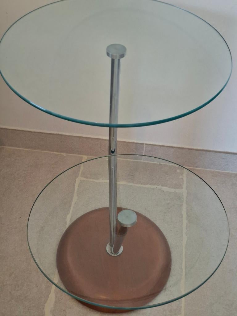 Vintage seventies glazen tafeltje, Huis en Inrichting, Ophalen, 60 cm of meer, Vintage, Rond