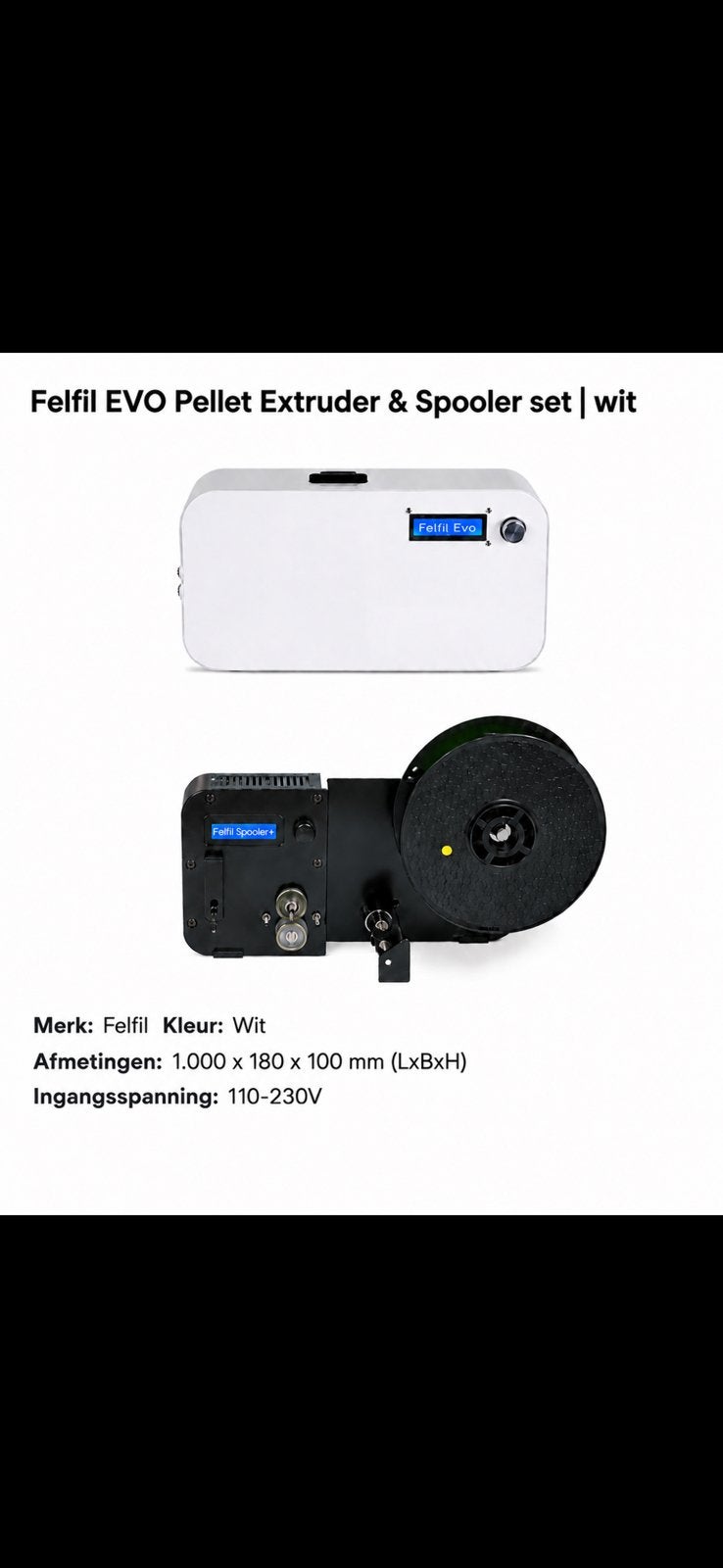 Felfil EVO Pellet Extruder & Spooler set | wit, Computers en Software, 3D-printerbenodigheden, Ophalen of Verzenden, Nieuw, Printeraccessoires