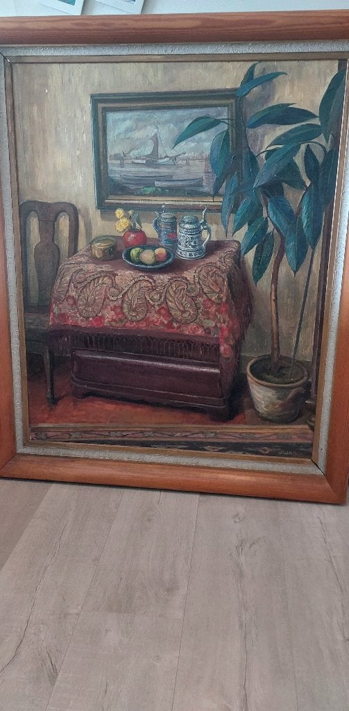 Grande nature morte classique - Erich Grube (1890-1952), Antiquités & Art, Peinture à l'huile, Panneau, Signé, Enlèvement