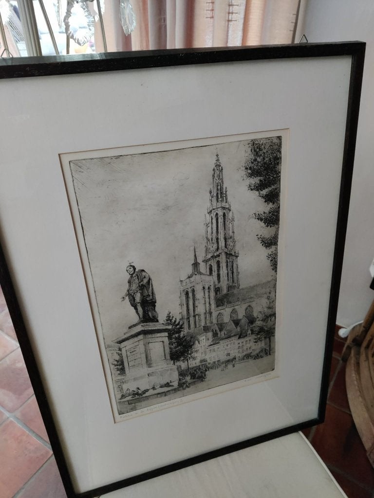 Gravure de R Malfliet Rubens et les hippies d'Anvers, Enlèvement ou Envoi, Eau-forte, Encadré