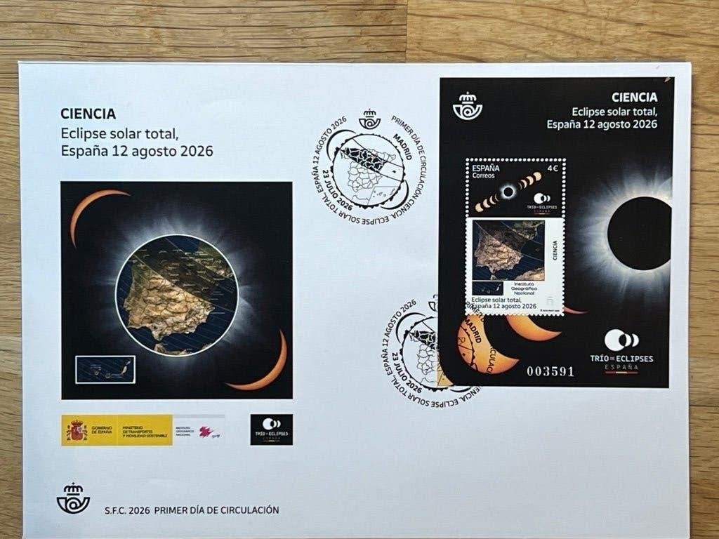 Spanje Correos 2026 Totale Zonsverduistering FDC, Postzegels en Munten, Ophalen of Verzenden, Gestempeld