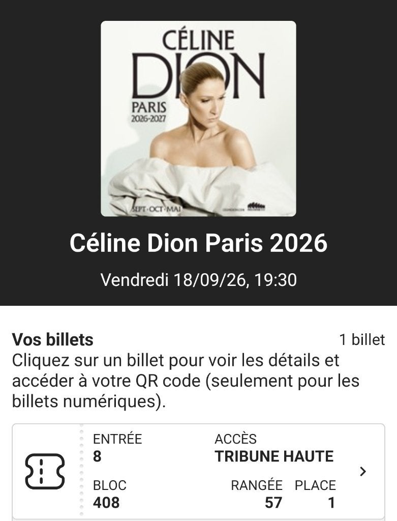 Concert Céline Dion, Tickets & Billets, Concerts | Chanson française, Une personne, Septembre, Pop