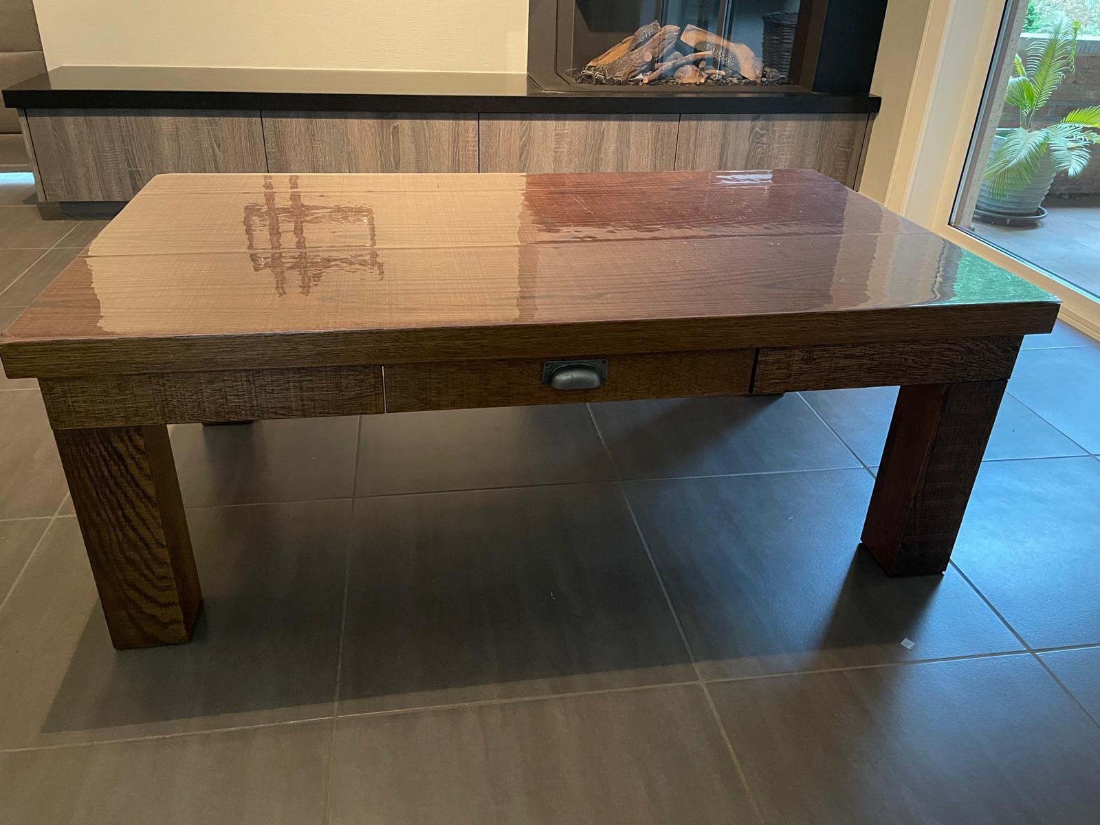 Salontafel eik met schuifje, Huis en Inrichting, Tafels | Salontafels, Ophalen, Zo goed als nieuw