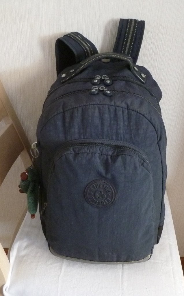 Kipling grote rugzak „webmaster” grijsblauw + aap, Handtassen en Accessoires, Tassen | Rugtassen, Gebruikt, Kipling, 25 tot 40 cm