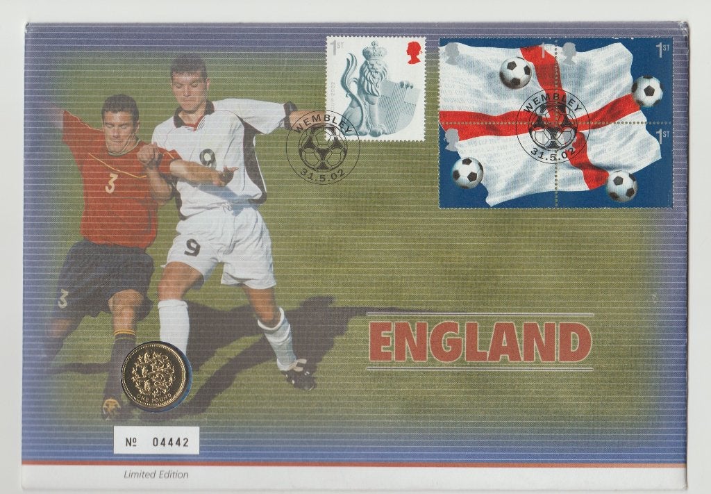 GB 2002 World Cup Football Championship Wembley Coin FDC, Postzegels en Munten, Verzenden, Gestempeld, Sport