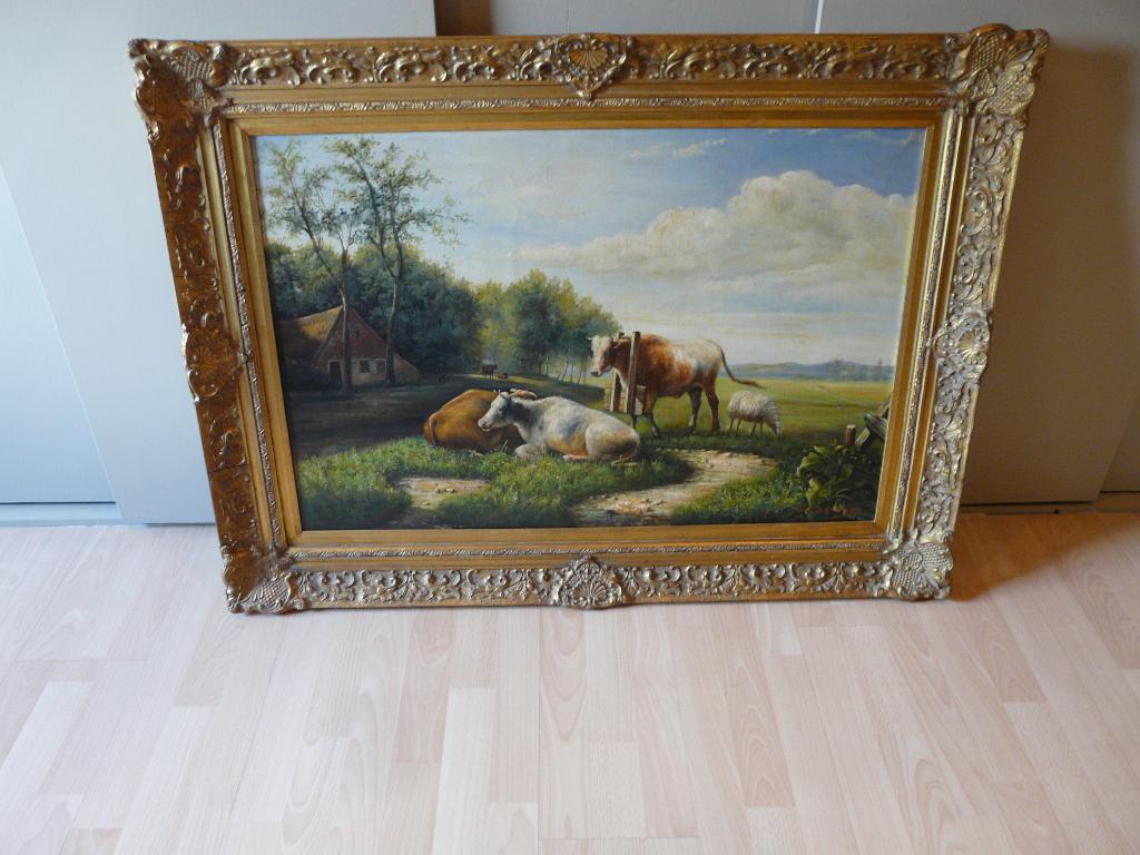 peinture The Beacark - Vaches et moutons dans un pré., Antiquités & Art, Enlèvement