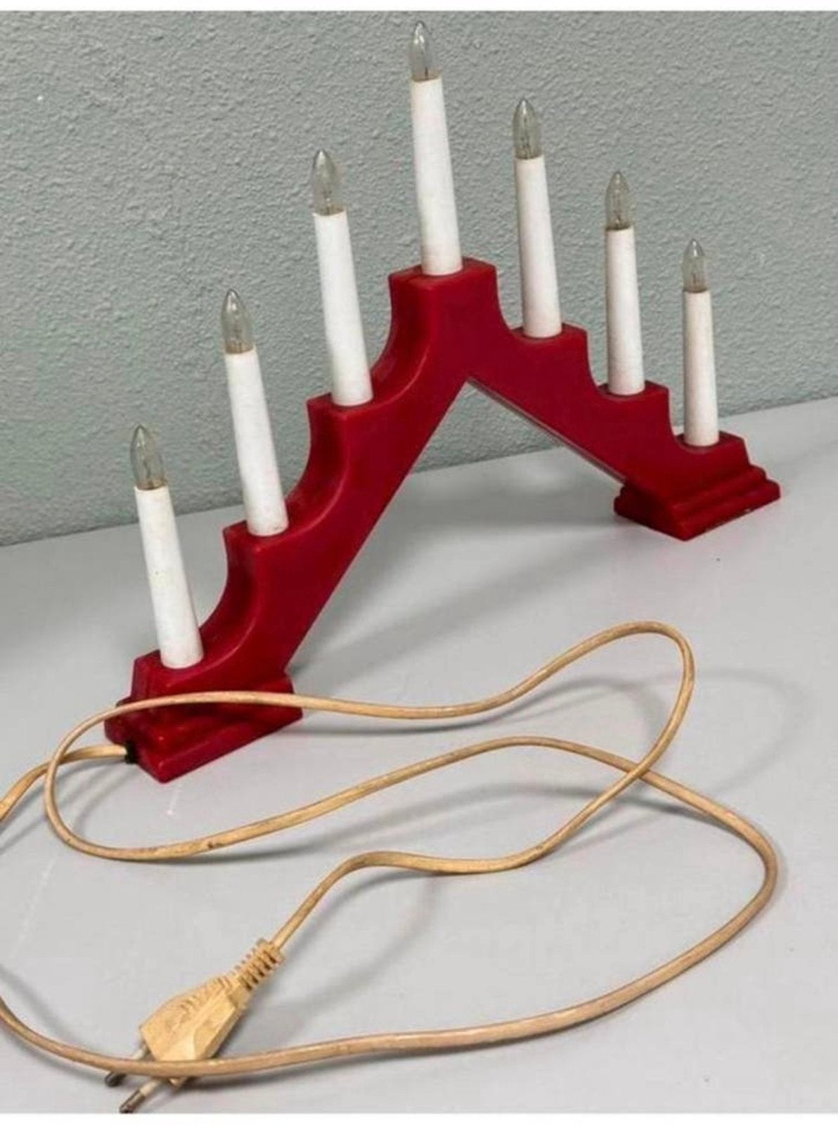 Vintage kerst kerstmis kandelaar licht lampjes staand rood, Diversen, Kerst, Ophalen of Verzenden, Zo goed als nieuw