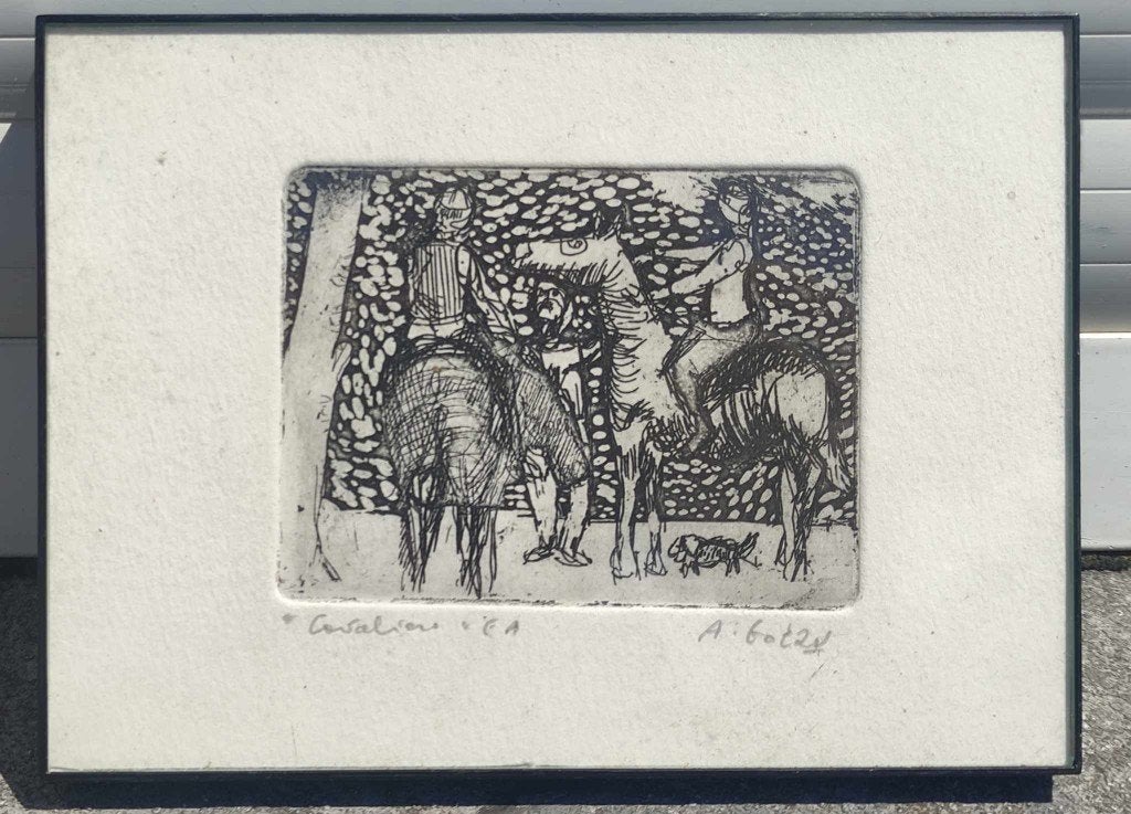 eau forte cavaliere epreuve d artiste signe andre goezu, Antiquités & Art, Enlèvement ou Envoi, Gravure