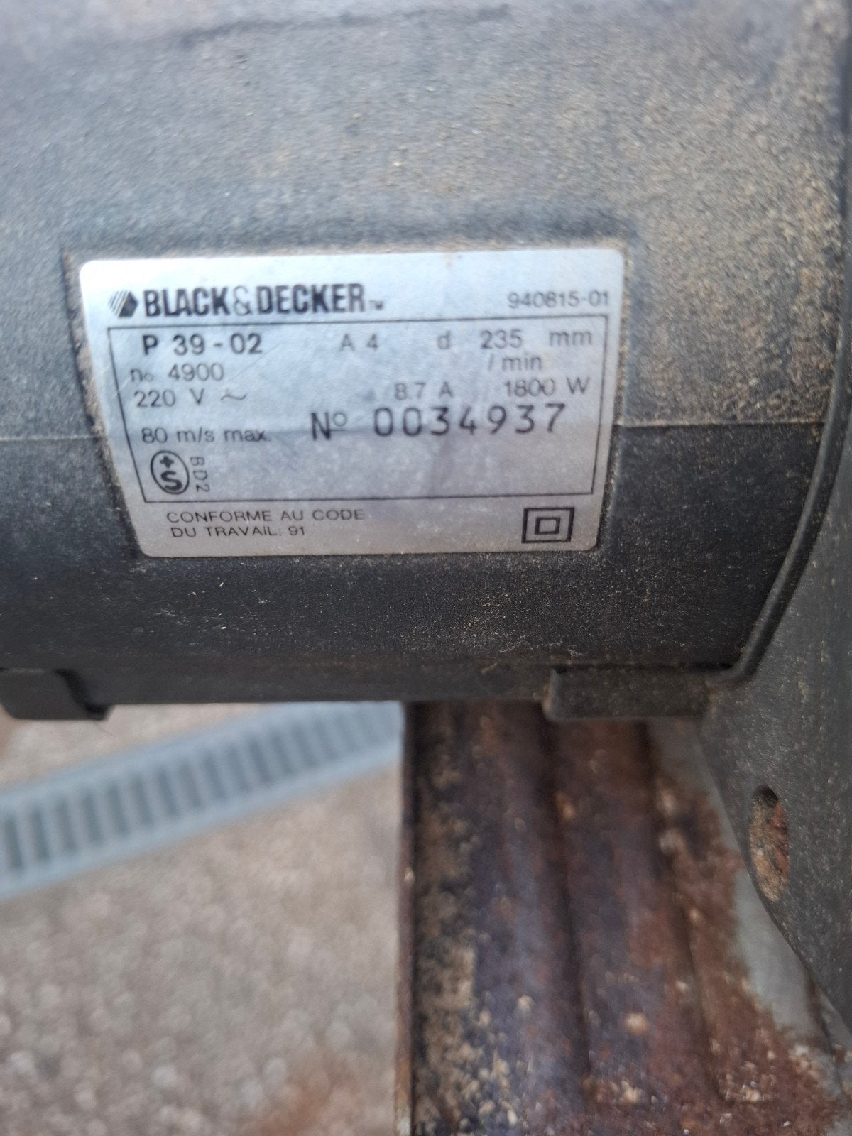 Cirkelzaag Black en Decker 1800 watt, Enlèvement