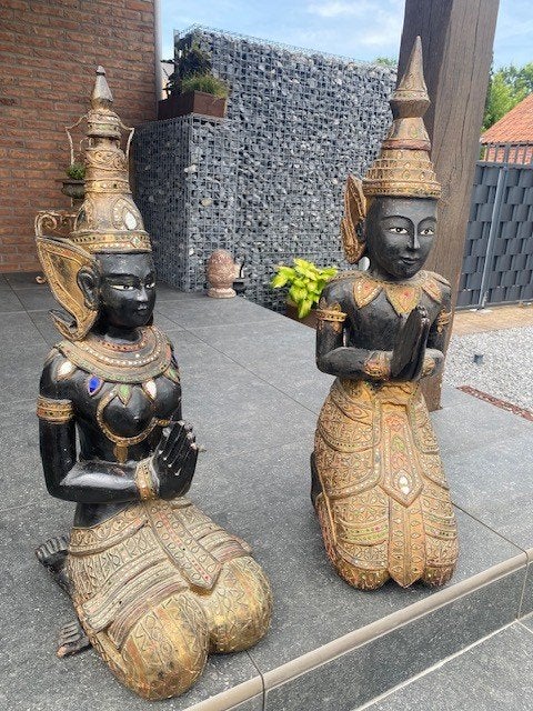2 anciens gardiens du temple, Enlèvement, Utilisé, Bois, 90 cm