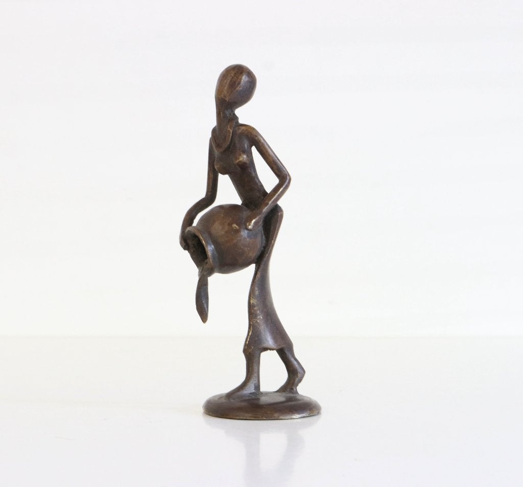 Bronzen beeldje Burkina Faso abstracte Afrikaanse vrouw, Ophalen of Verzenden, Brons