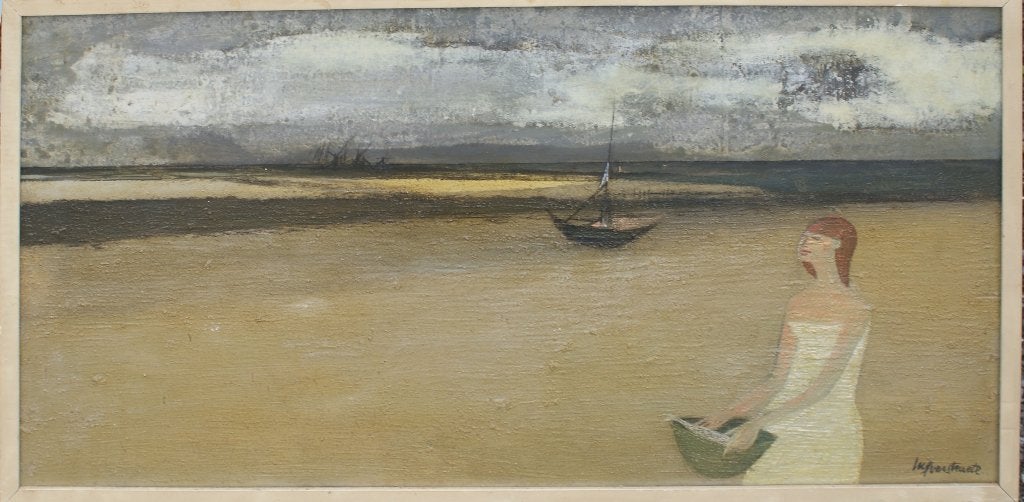 Luc Verstraete (1928-2018): Aan Zee (102 x 52 cm), Enlèvement ou Envoi, Signé, Peinture à l'huile