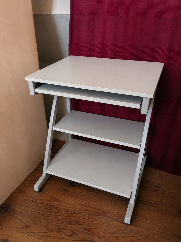 Petit bureau informatique blanc sur roulettes, Maison & Meubles, 58 cm, Métal, 50 cm, Enlèvement