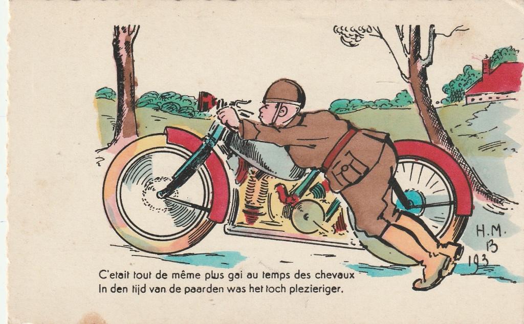 postkaart cartoon leger moto, Verzamelen, Ophalen of Verzenden, 1940 tot 1960, Ongelopen, Voertuig