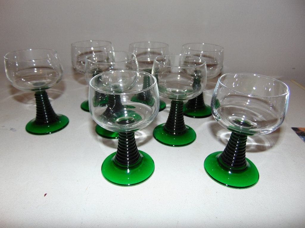 Vintage wijnglazen op groene voet, Ophalen of Verzenden, Zo goed als nieuw, Overige typen