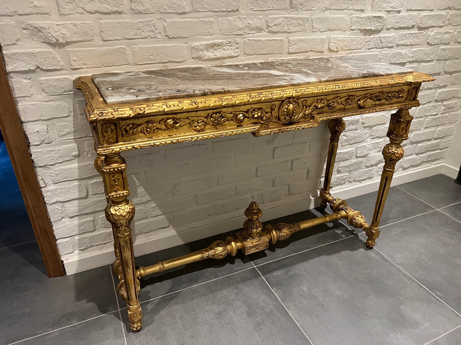 vergulde console met marmer blad, Maison & Meubles, Tables | Dessertes, Enlèvement, Comme neuf