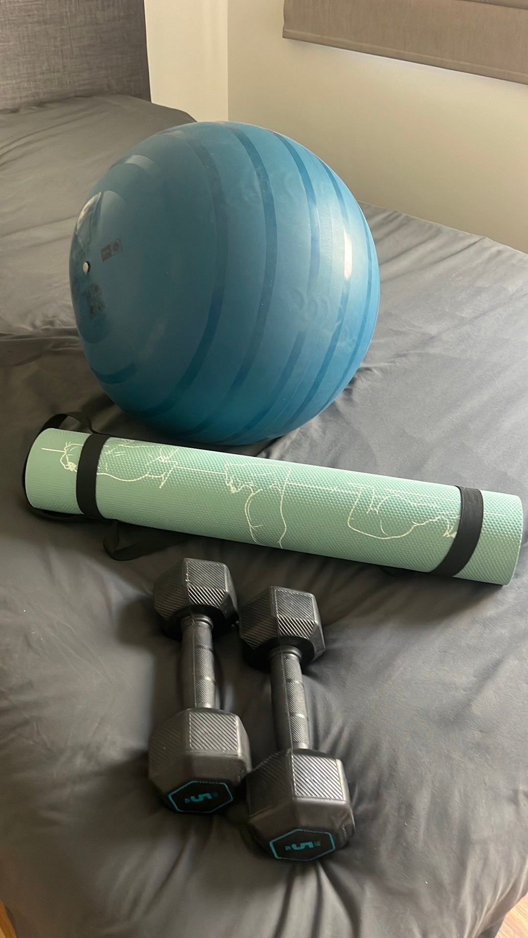 Fitnessset met 5 kg halters, Sport en Fitness, Ophalen, Zo goed als nieuw, Yogamat