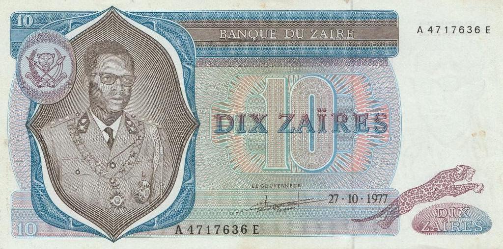 Billet de 10 Zaïre en provenance du Zaïre (27 octobre 1977), Timbres & Monnaies, Billets de banque | Afrique, Enlèvement, Autres pays