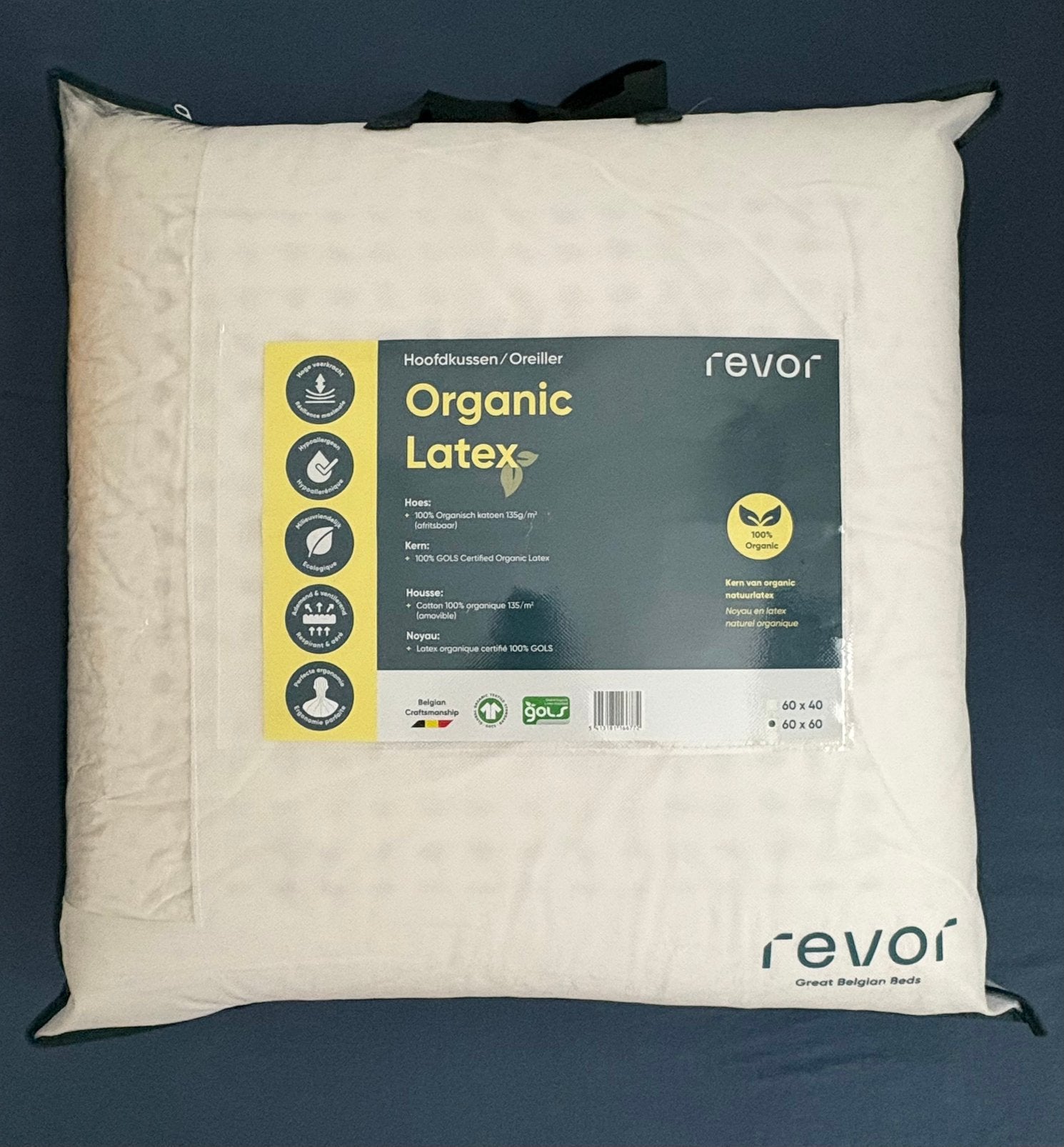 Revor hoofdkussen organic latex (nieuw), Enlèvement, Neuf