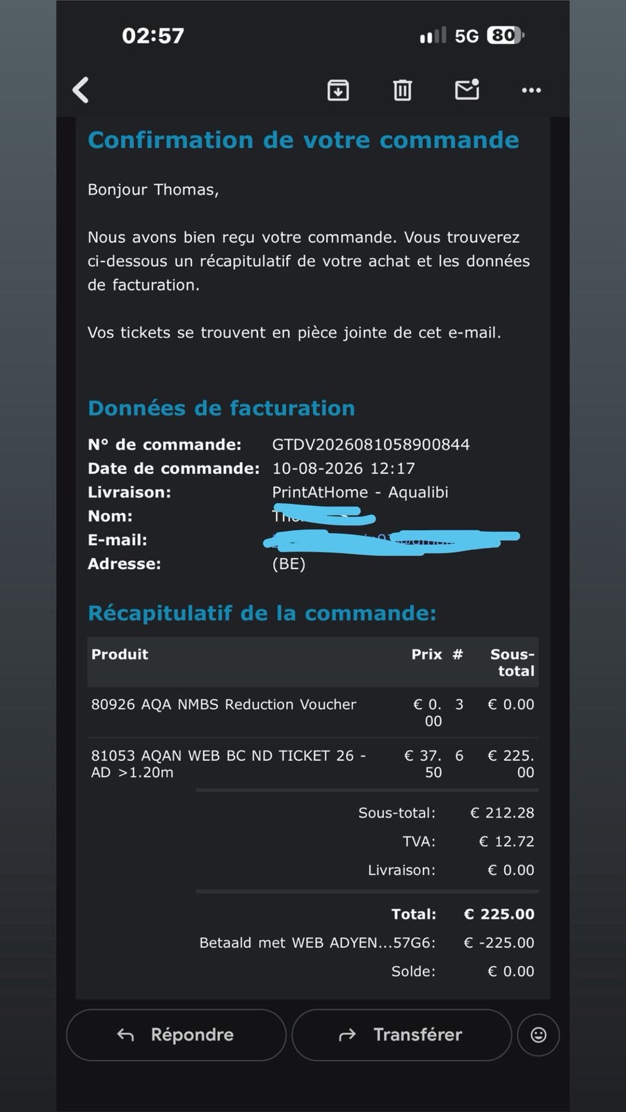 Ticket aqualibi, Tickets & Billets
