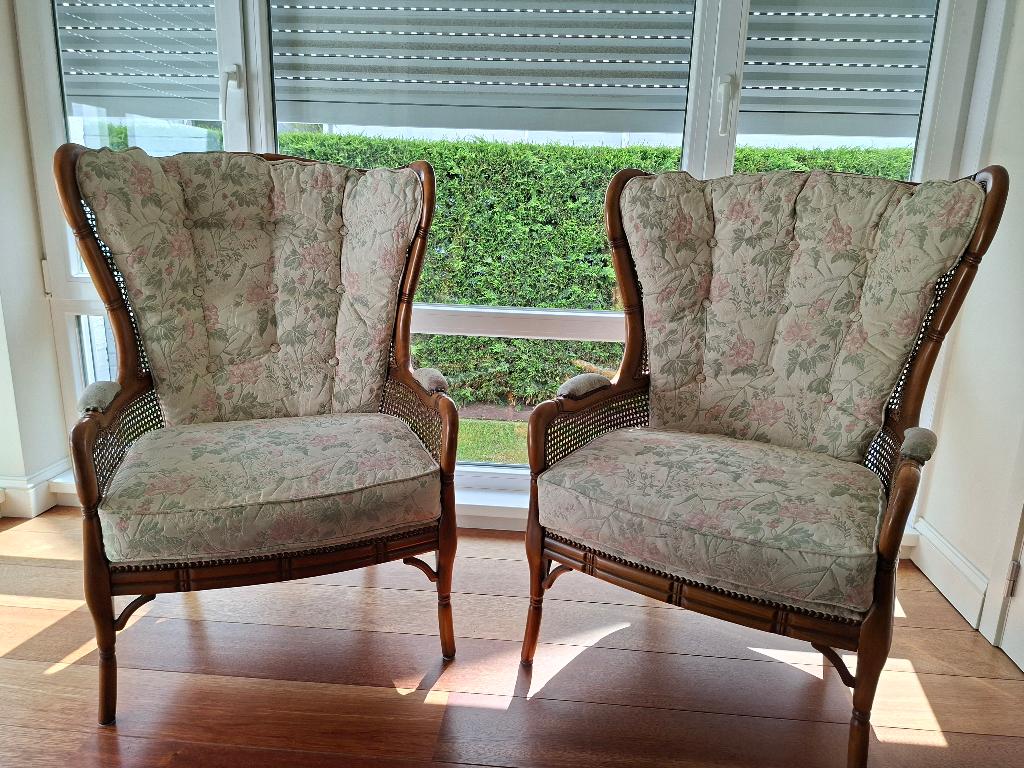 2 Vintage zetels + 2-zit – TOPSTAAT, Ophalen, Zo goed als nieuw, Tweepersoons, Hout