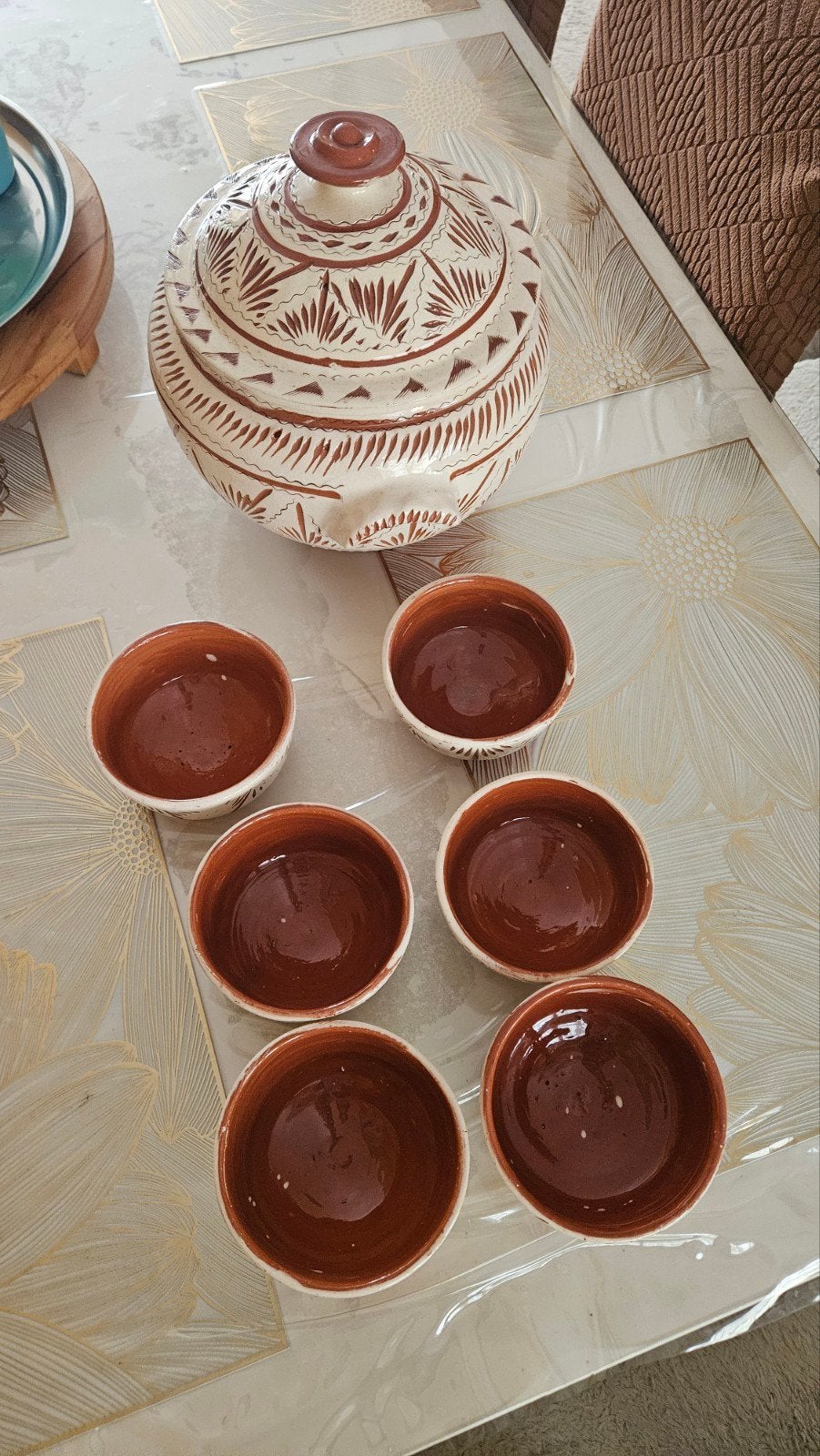 Service à soupe marocain artisanal – 6 bols + soupière, Enlèvement