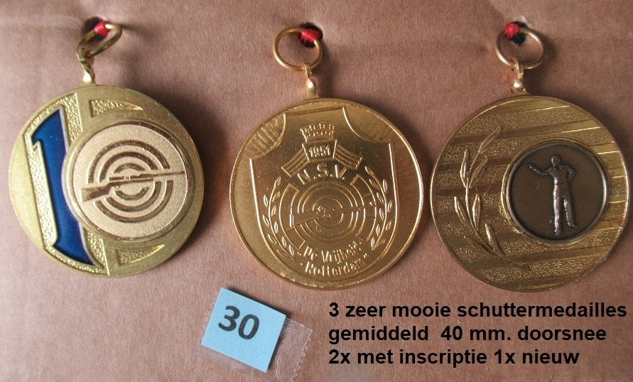 schietsport, hele mooie set van 3 ronde medailles, 40 mm., Ophalen of Verzenden, Overige materialen