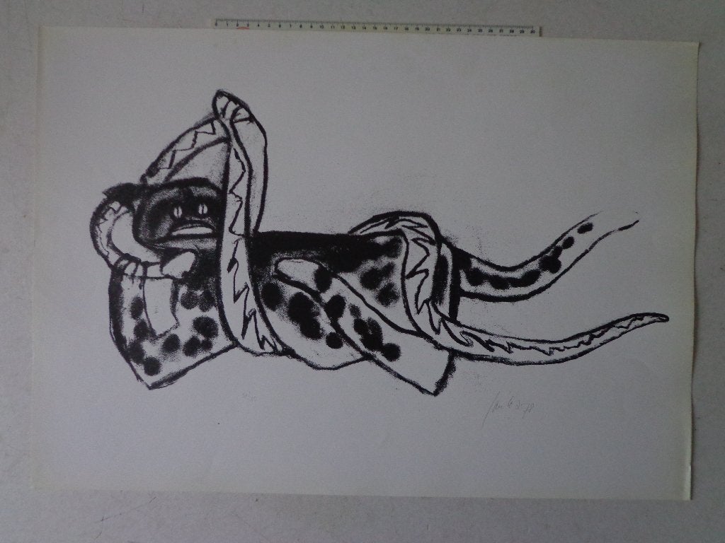 litho van Jan Cox zonder titel uit 1978  De Zwarte Panter, Antiek en Kunst, Gesigneerd, Ophalen of Verzenden, Lithografie