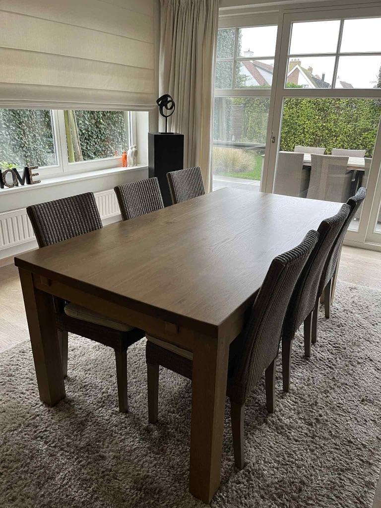 Eettafel + 6 stoelen, Ophalen, Gebruikt, 100 tot 150 cm, Eikenhout