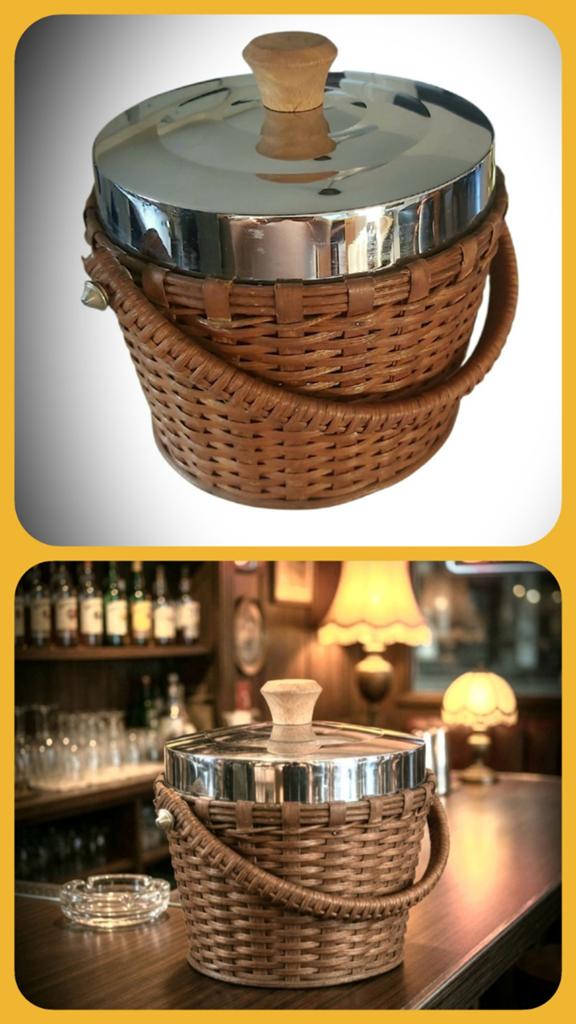 Seau à glaçons vintage en osier et inox – Années 1960/1970 –, Enlèvement ou Envoi, Inox