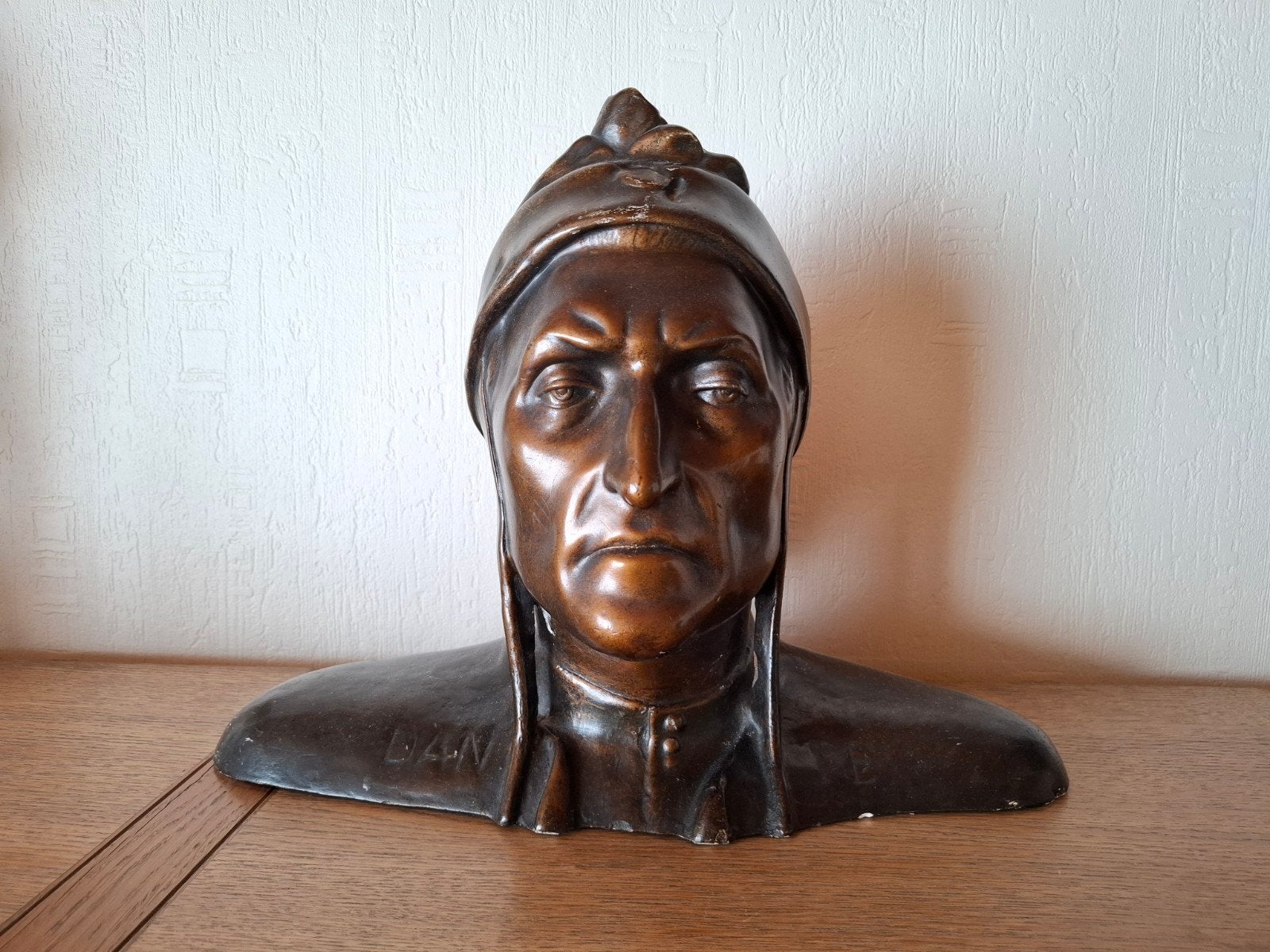 Buste ancien de Dante Alighieri – plâtre patiné effet bronze, Antiquités & Art, Brun, Buste, Homme, Patiné