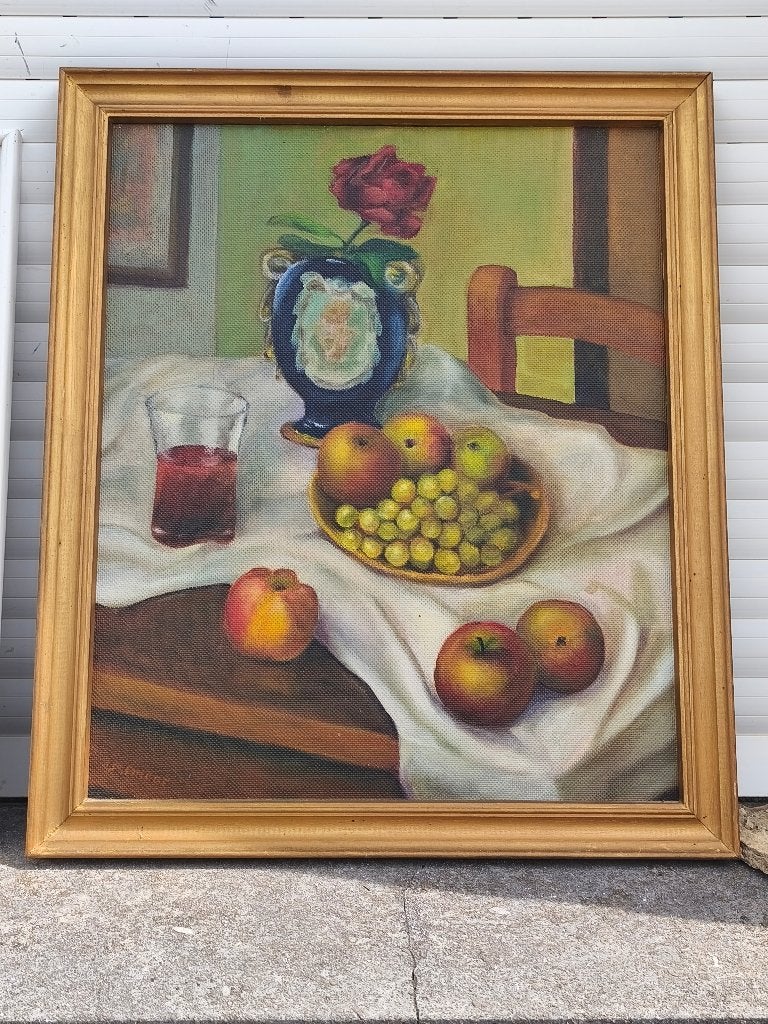 Huile sur panneau nature morte signe jean marie pingot, Antiquités & Art, Enlèvement ou Envoi, Nature morte, Panneau