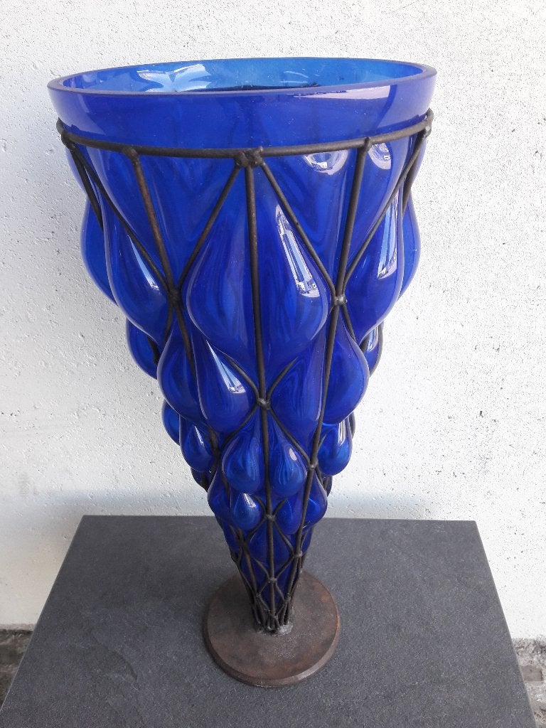 Mooie kobalt blauwe Murano glazen amfoor vaas, Ophalen