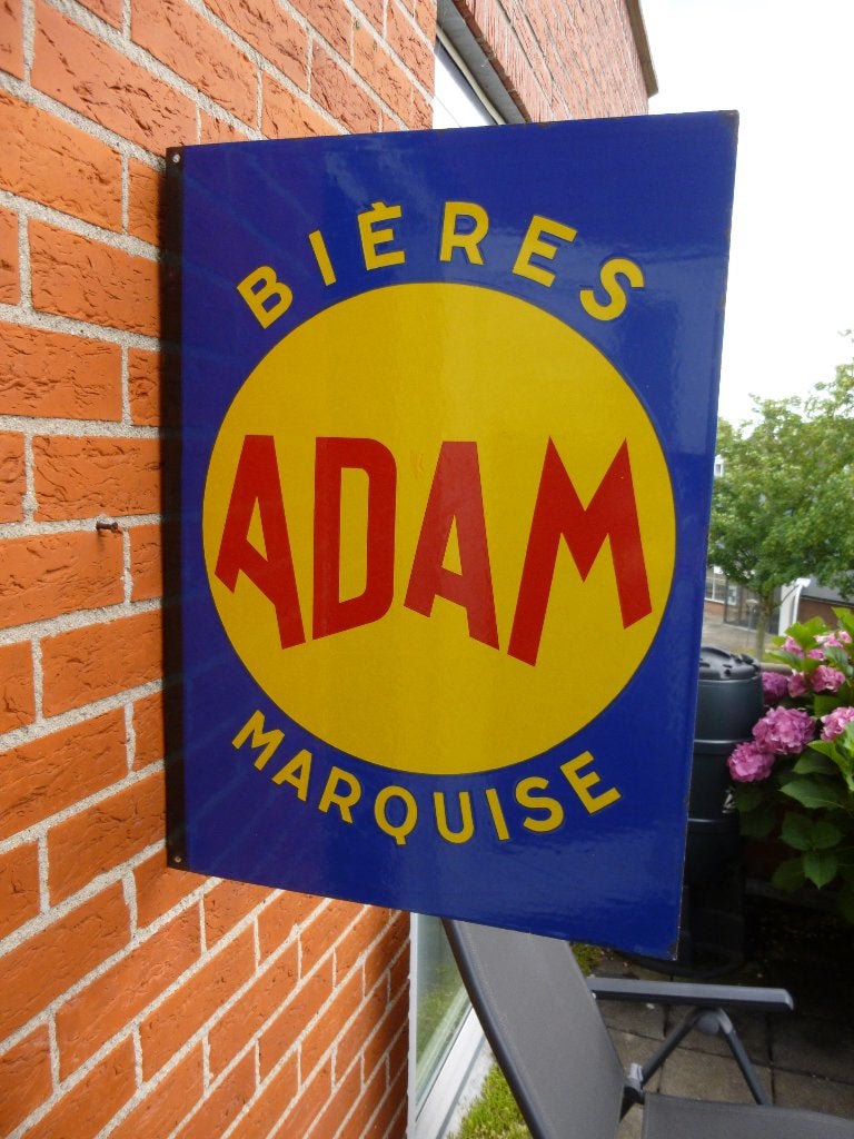 PLAQUE PUBLICITAIRE EN ÉMAIL «BIERES ADAM MARQUISE» EAS 1950, Collections, Enlèvement ou Envoi, Utilisé, Panneau publicitaire