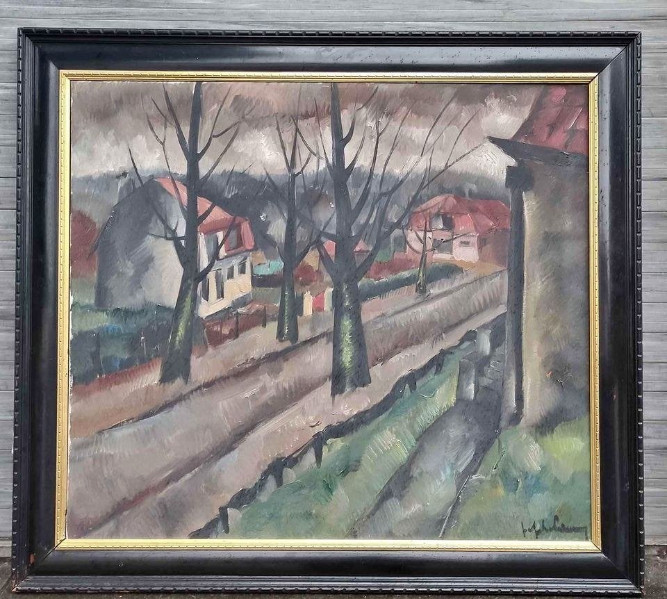 Huile sur toile ruelle signe Jef de pauw, Antiek en Kunst, Kunst | Schilderijen | Klassiek, Ophalen of Verzenden, Doek