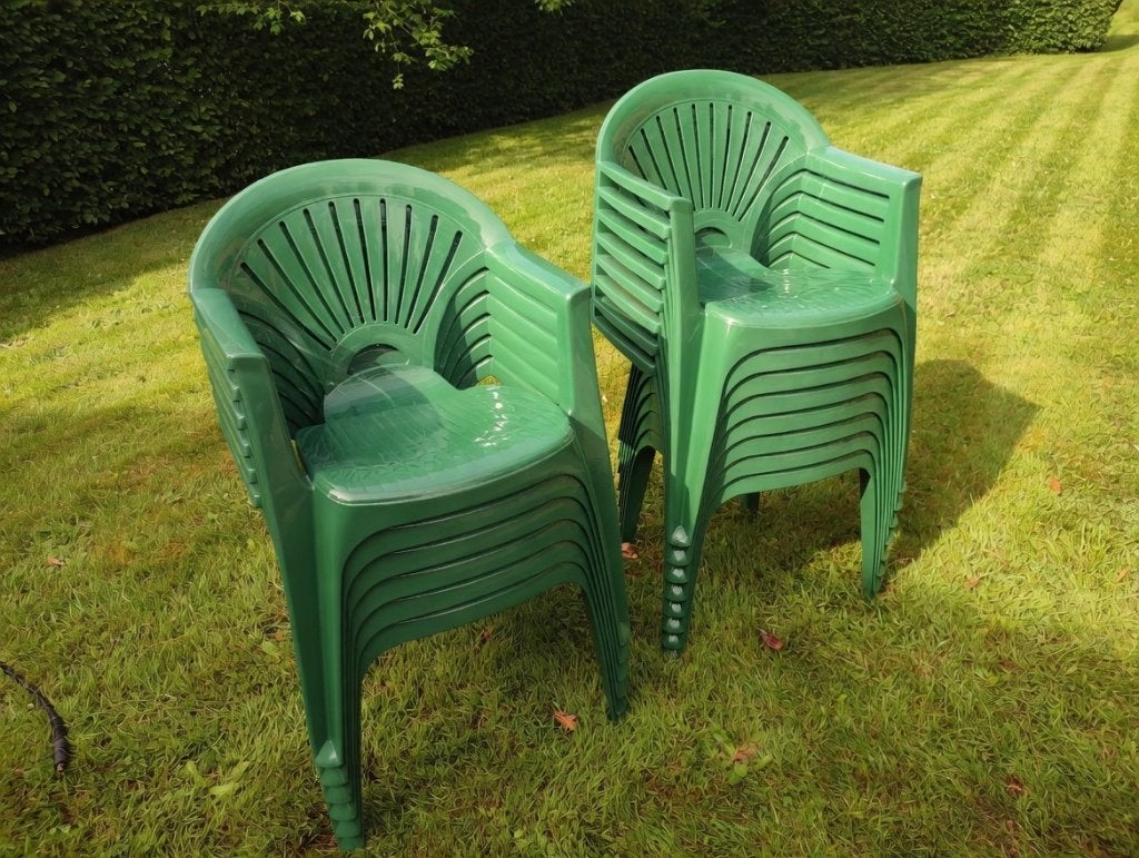 14x Kunststof tuinstoelen, Tuin en Terras, Tuinstoelen, Ophalen, Gebruikt, Plastic, Stapelbaar
