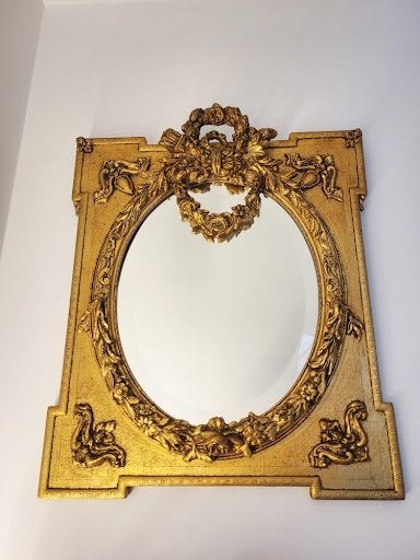 Franse Vergulde Wandspiegel Lodewijk XIV / Neobarok 19e eeuw, Antiek en Kunst, Ophalen, Ovaal, 50 tot 100 cm, Minder dan 100 cm