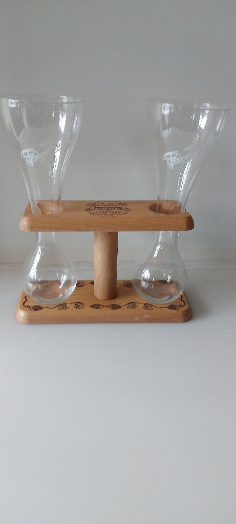 Kwakglazen 2 stuks in dubbele houten houder nieuw, Verzamelen, Biermerken, Ophalen of Verzenden, Nieuw, Glas of Glazen, Overige merken