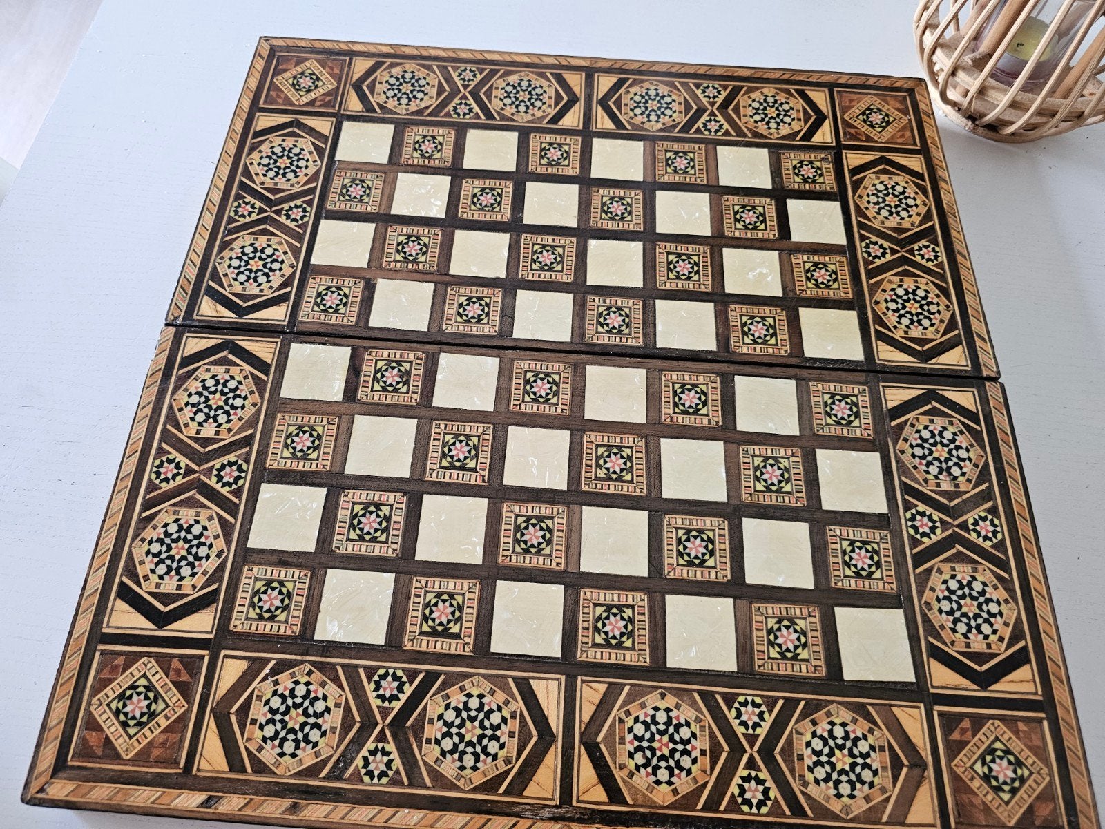 Boîte Tawla pour backgammon et échecs en bois incrusté, Enlèvement ou Envoi