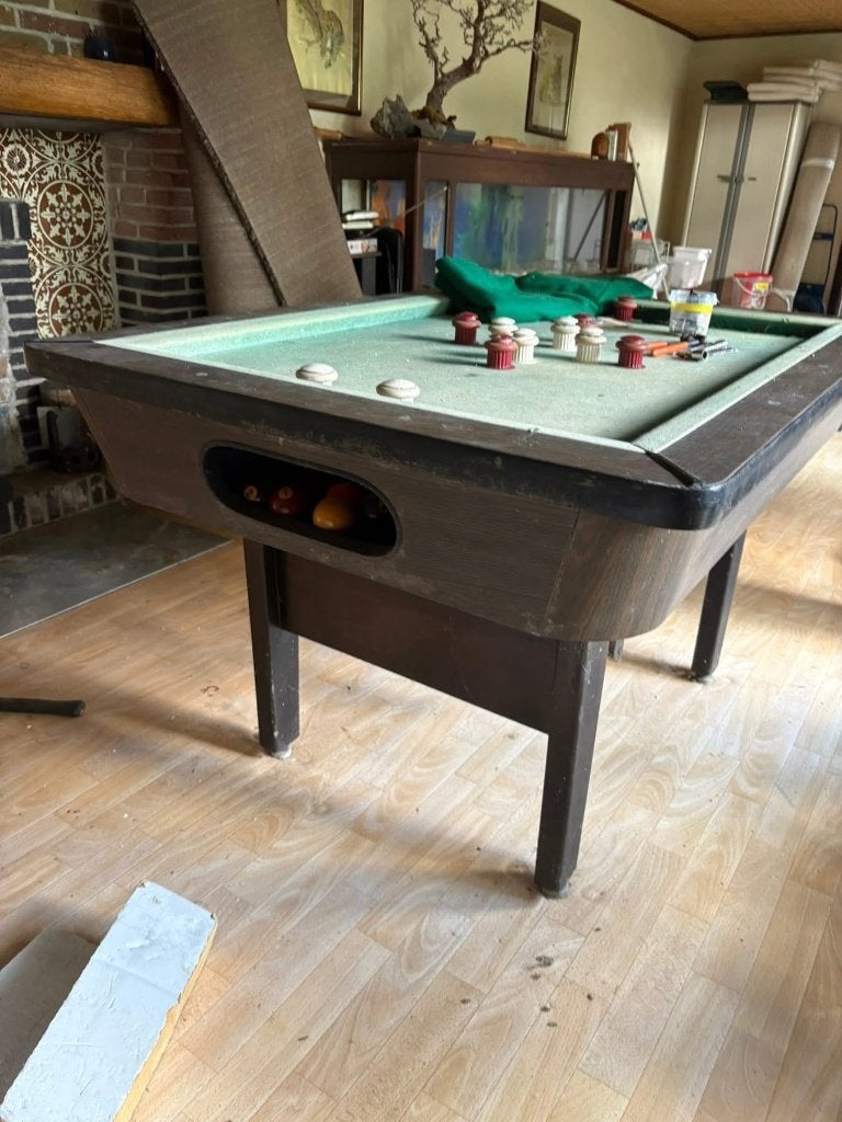 Vintage American Shuffleboard Company bumper pool/tabbiljart, Sport en Fitness, Biljarten en Poolen, Ophalen, Gebruikt, Biljarttafel