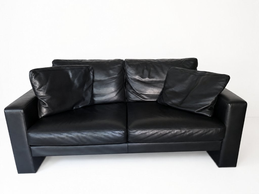 Tweedelig salon, donkerblauw leder, Ophalen, Gebruikt, Minder dan 75 cm, Leer