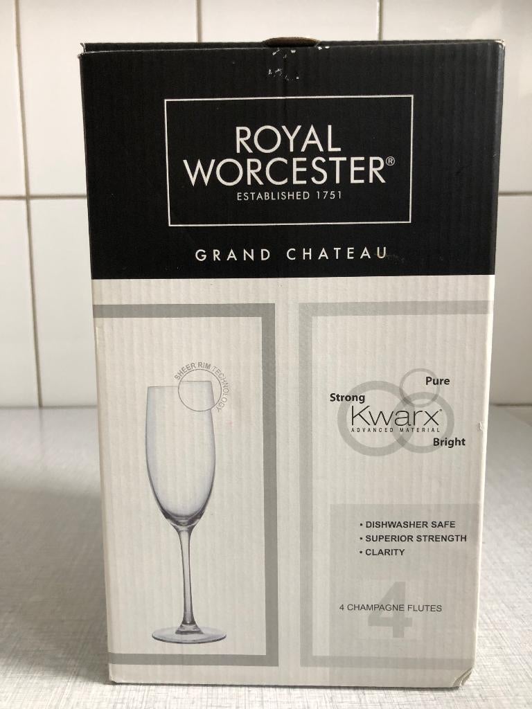 Set 4 Royal Worcester Grand Chateau Champagneglazen NIEUW, Autres marques, Autres types, Enlèvement, Neuf