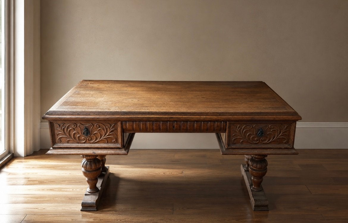 Vintage massief houten bureau, Antiek en Kunst, Ophalen