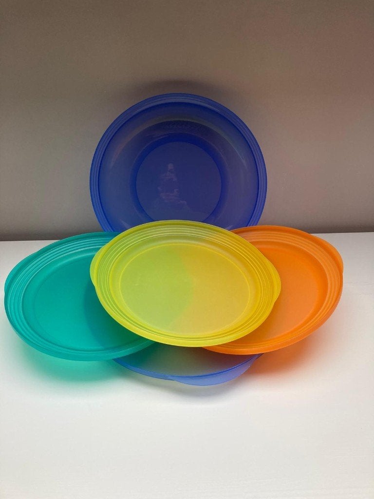 Tupperware Picknickset - Schotel en drie borden, Ophalen of Verzenden, Gebruikt, Blauw, Bewaardoos