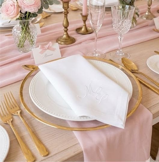 20x Luxe geborduurde servetten (Nieuw) – Initialen ME, Ophalen of Verzenden, Nieuw, Wit, Overige typen