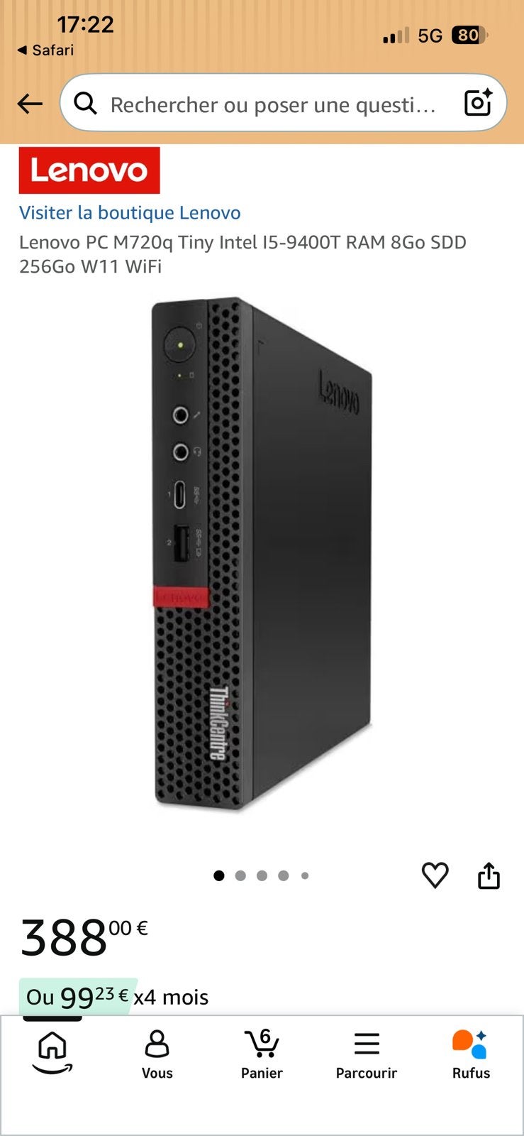 Lenovo m720q i5 9th gen, Informatique & Logiciels, Ordinateurs de bureau, Enlèvement, Comme neuf, SSD
