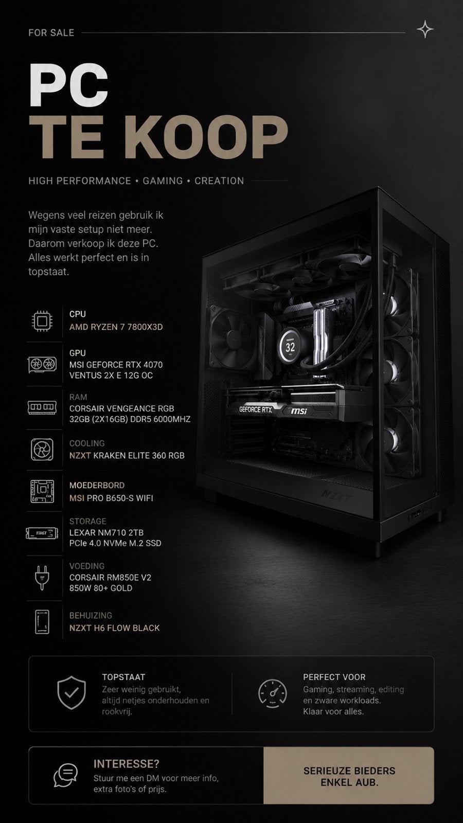 Gaming computer, Computers en Software, Computerbehuizingen, Ophalen, Zo goed als nieuw