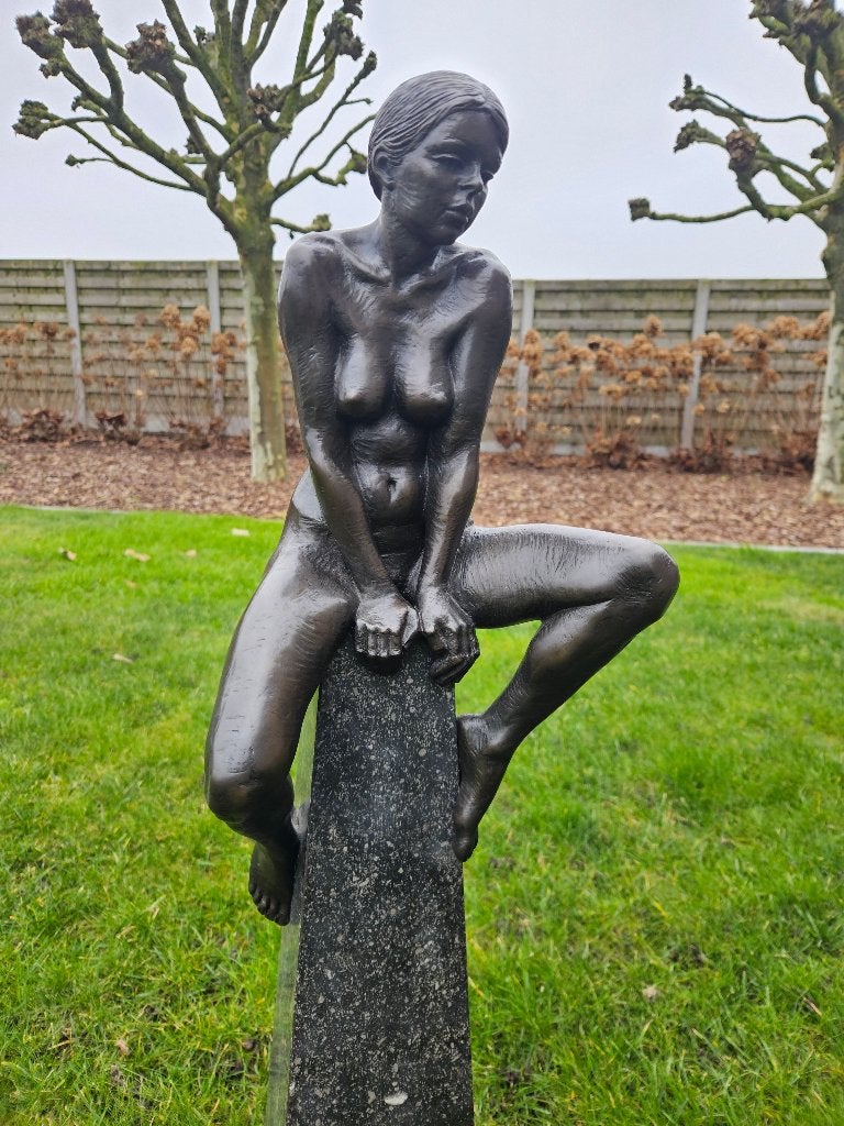 Duriez Irénée bronzen zittend naakt zeer mooi werk, koopje !, Antiek en Kunst, Brons, Beeld, Bruin, 50 - 100 cm